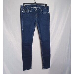 True Religion Jeans Womens 32 Blue Skinny Rhinestone Pocket Stretch Denim Pants
